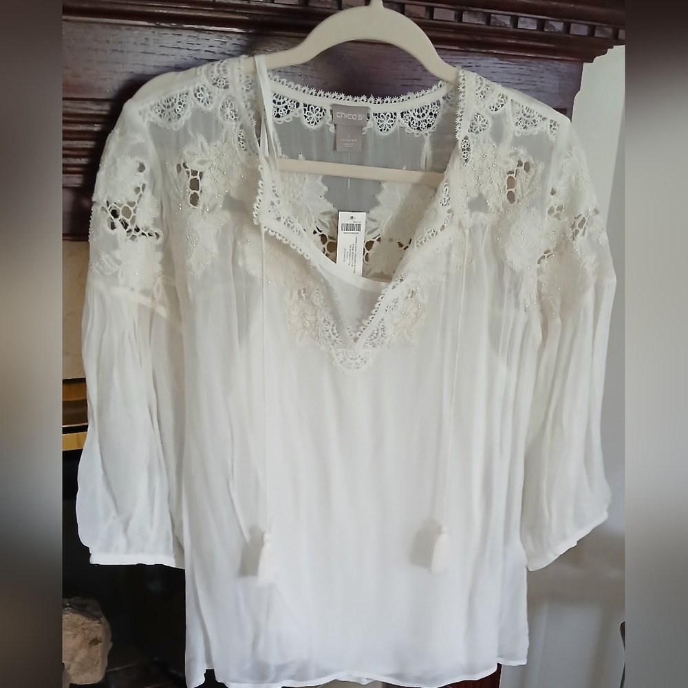 Chicos Embellished Beaded Peasant Blouse - Picture 12 of 12
